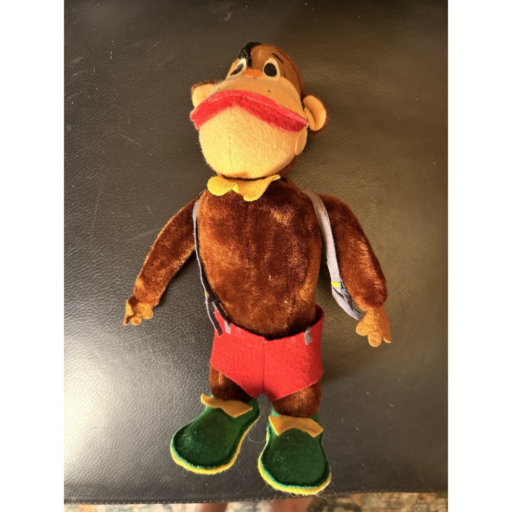 Vintage Ideal Toy Corp Monkey Plush Doll Red Shorts Green Shoes Bow Tie Retro - Picture 5 of 16